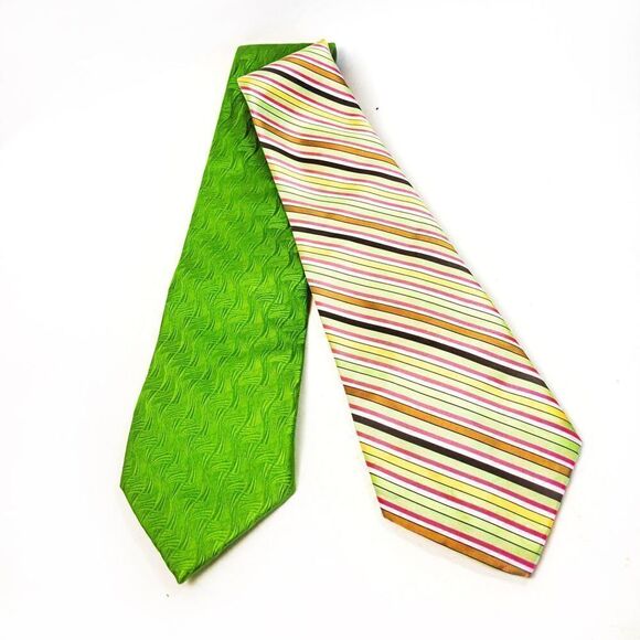 Bright Vintage Tie Bundle: RBM Green Silk & Wembley Striped Poly - Picture 1 of 12